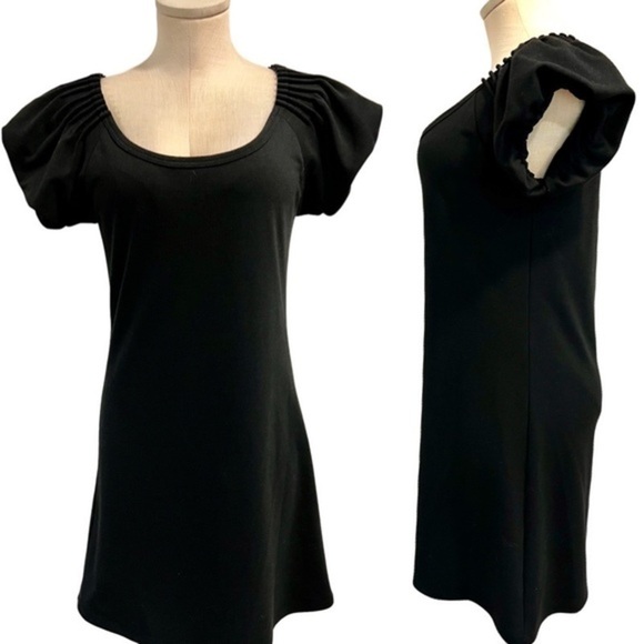 Bcbgmaxazria A Line Short Puffy Sleeves Black Mini Dress - Picture 1 of 12